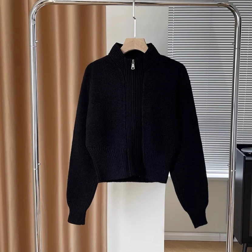 Women Cardigan Autumn Clothing Chic Elegant Sueter Mujer Knitted Cropped Vintage Sweater Jackets Korean New Zipper Pull Femme