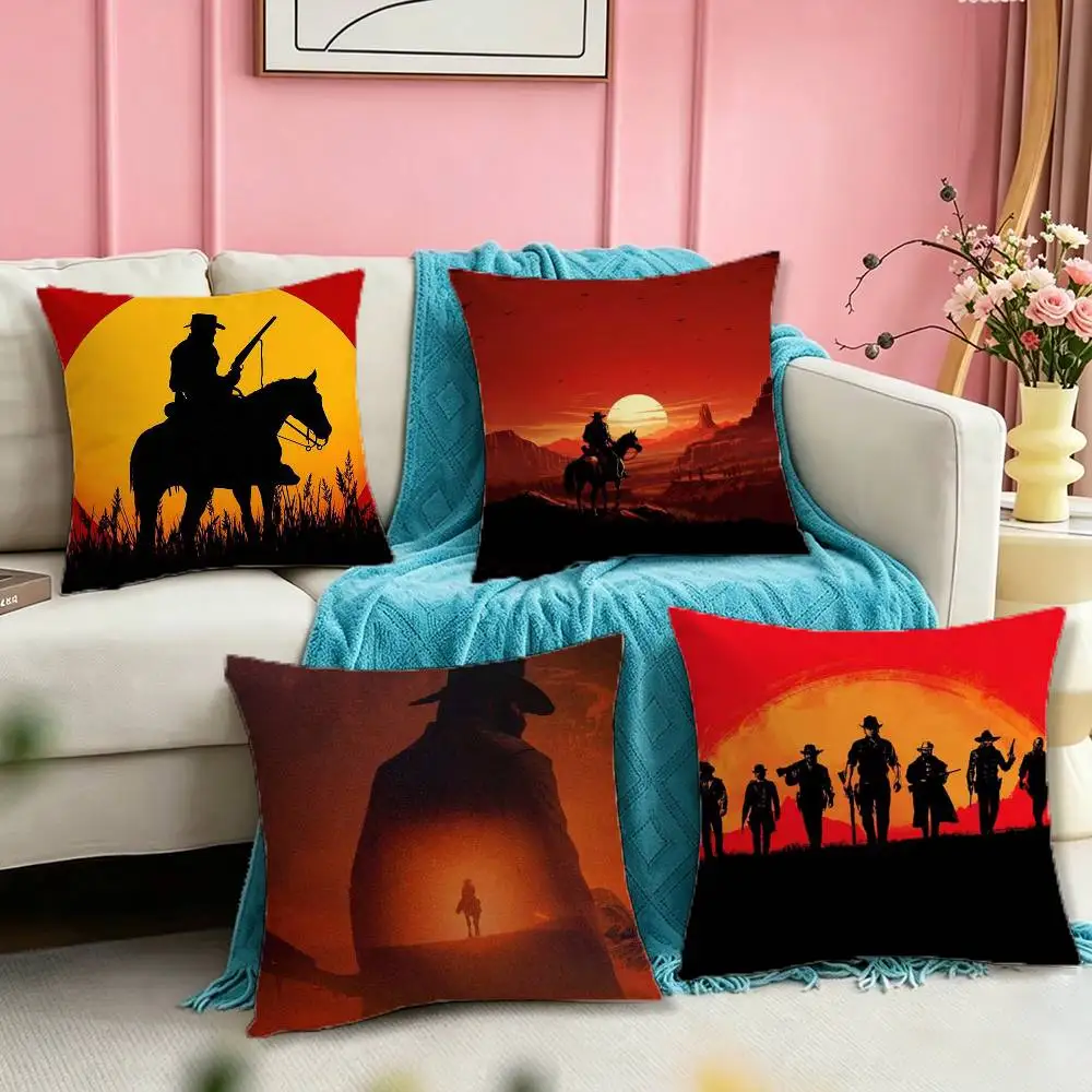 Red Dead Redemption RDR 2 Square Double-Sided printed Pillow Case Bedroom Bedside Pillow Sofa Cushion Cover