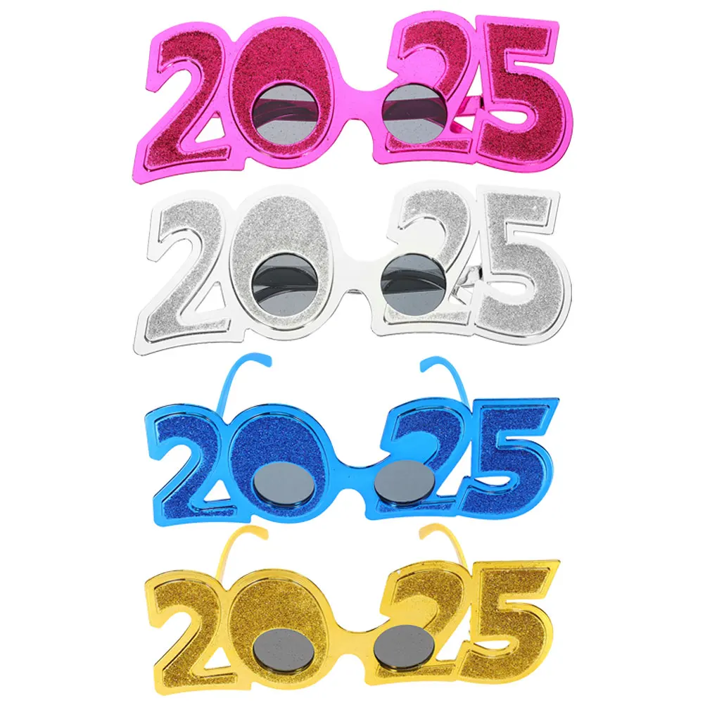 

4Pcs 2025 Plastic Party Glasses Funny New Year Photo Props Sunglasses Eyewear Supplies 2025 Eyeglasses New Year Party Glasses