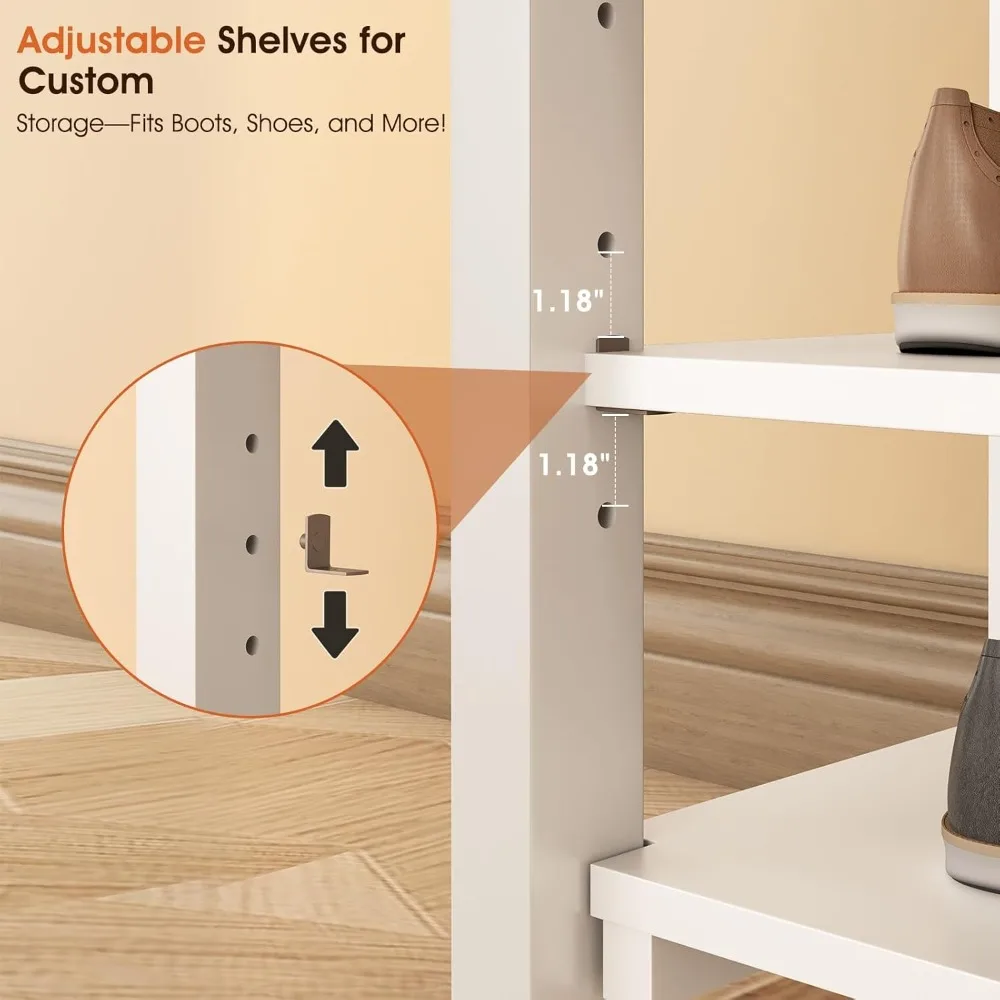 مقعد رف أحذية خشبي حديث من 3 طبقات من منتصف القرن مع بناء من الخشب المطاطي، يدعم ما يصل إلى 550 رطل، مثالي للمدخل المدمج