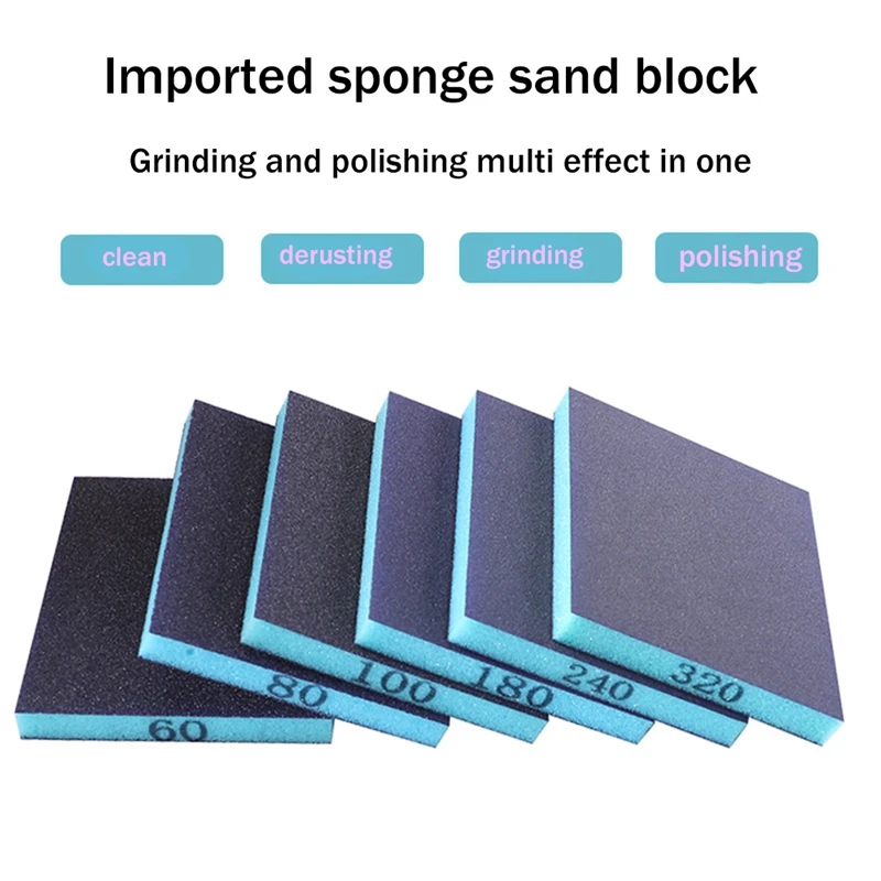 6 Pcs Sanding Sponge Double Sided Sanding Block 60/80/100/180/240/320 Grit, Wet And Dry Dual Use For Wood Metal Wall