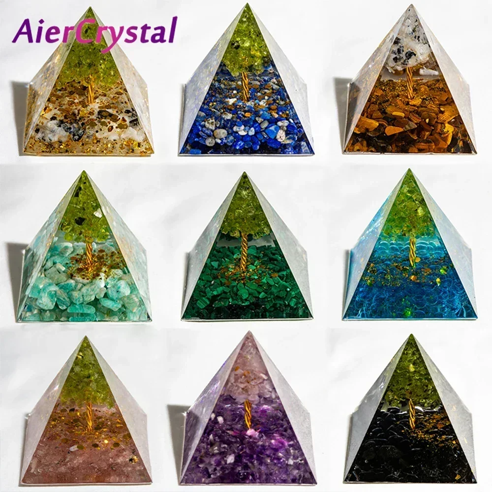 2inch Pyramid Natural Crystals Tree of Life Amethyst Healing Reiki Chakra Orgonite Energy Generator for Room Decor Meditation