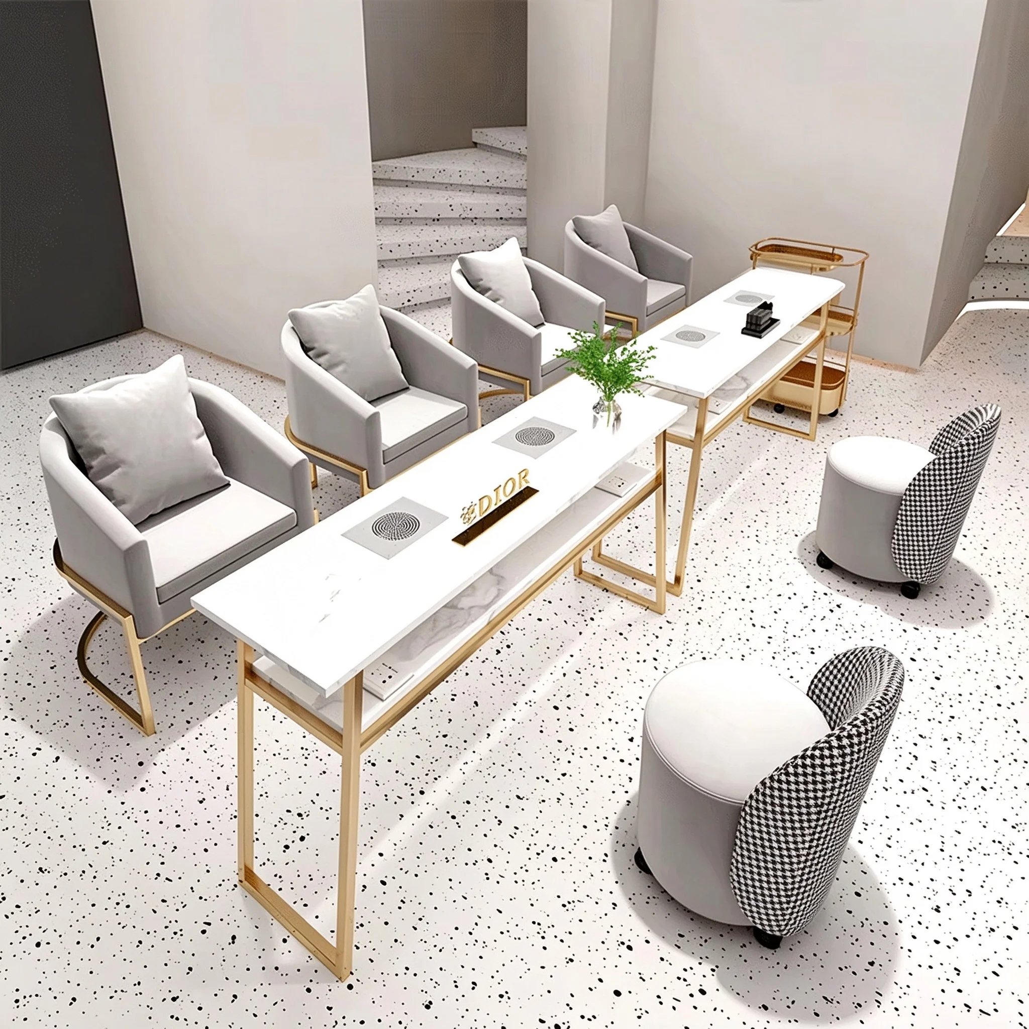 Modern Nail Salon Furniture Set Custom Color Manicure Table and Chair for Beauty Shop 3