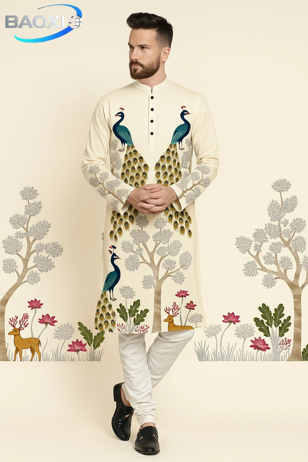 Men's printed pattern kurta vardha fashionable and comfortable fit regular robe suitable for all occasions ethnic clothing