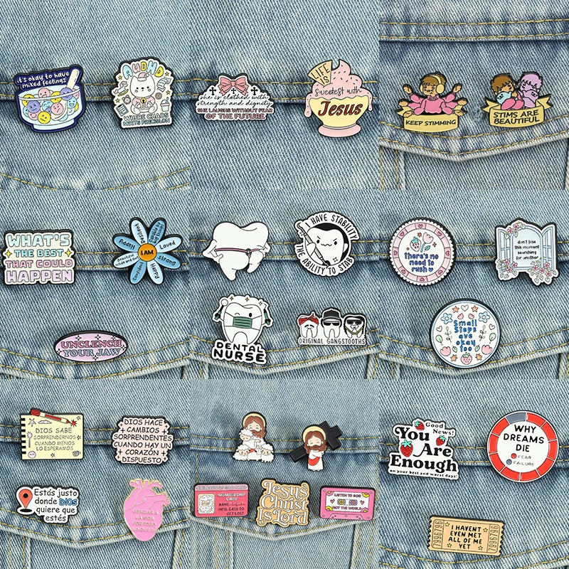 2-5 pièces/lot Épingles en émail Jésus-Christ Catholique, Broche squelette émotionnelle, Badges lecture et auto-estime, Bijoux dentaire