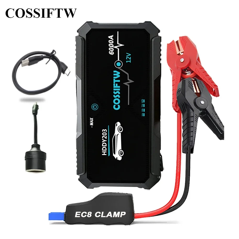 6000A Jump Starter Battery Pack Cold Start 6AWG Strong Booster Jumper Wire EC8 Port for 16.8L Gasoline or up to 14.8L Diesel