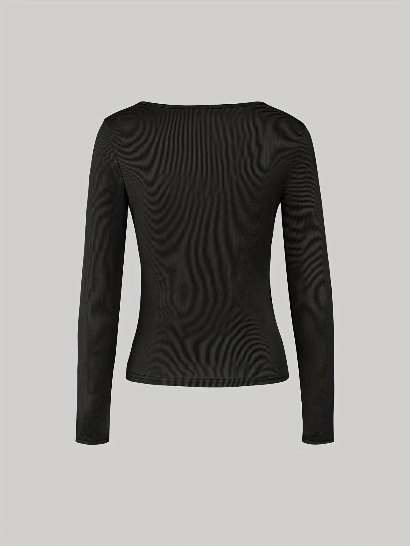 بلوزة نسائية بأكمام طويلة ومضلعة باللون الأسود مع تفاصيل غير متماثلة - ملابس أنيقة ومثيرة #2