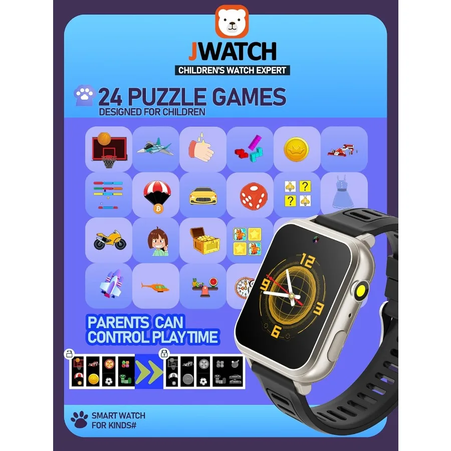 Smart Watch per ragazzi e ragazze 612 con contapassi audio libro fotocamera lettore musicale regalo compleanno Natale cornice argento nera