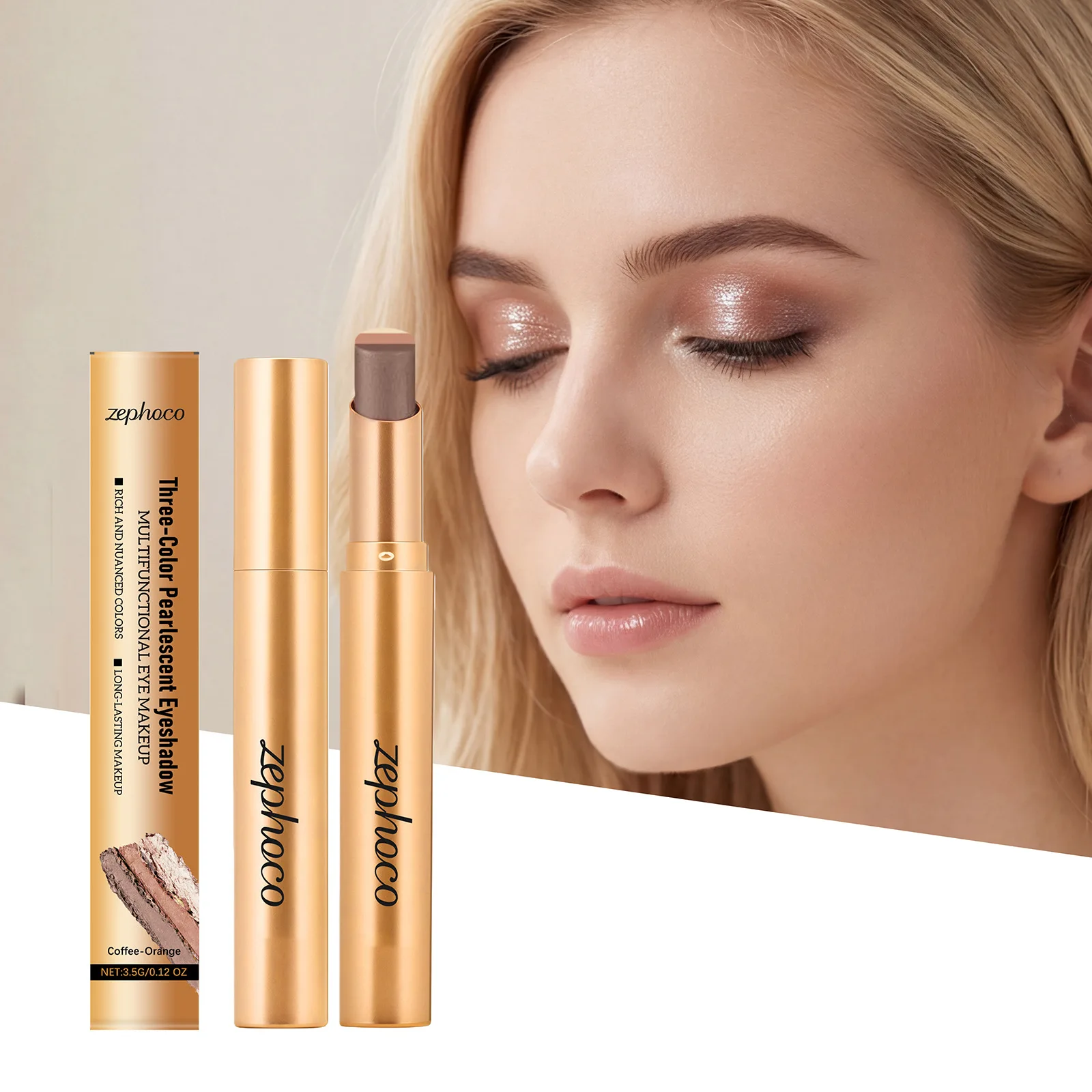 

three-color eyeshadow stick texture pearlescent texture easy to color improve complexion long-lasting charming eye cosmetics