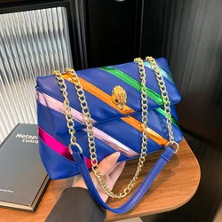 2024 New Summer Women's Bag with Colorful Strip Chain Bag, Simple and Fashionable One-shoulder Cross-body Eagle Head Bag