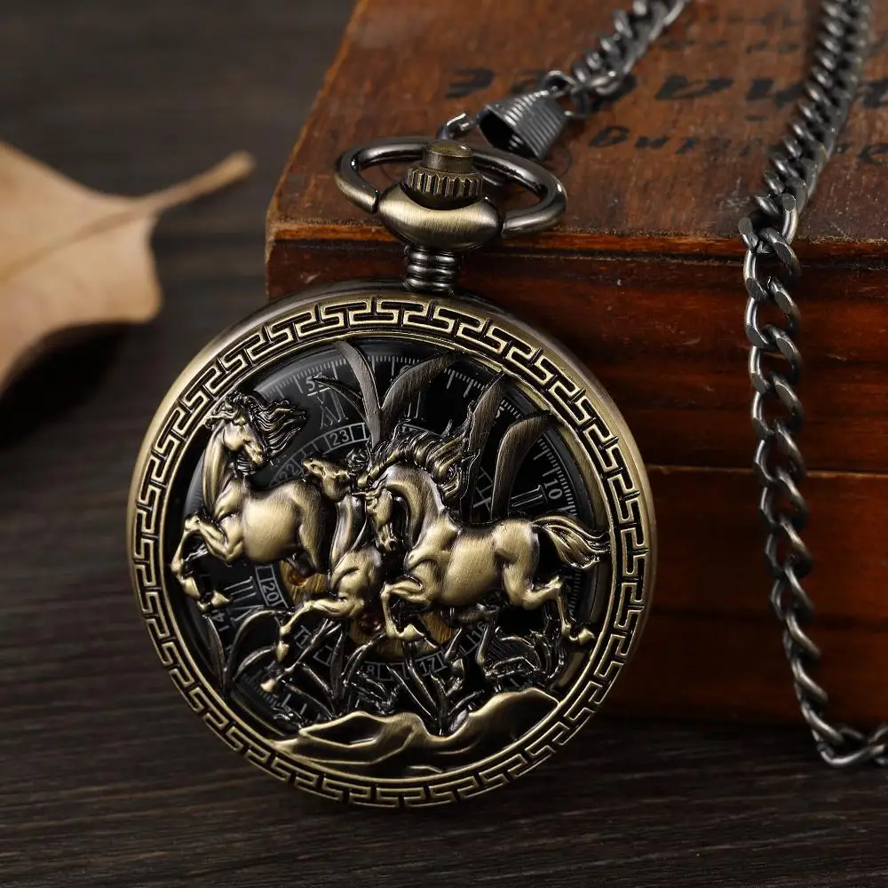 bronze-mechanical-pocket-watch-galloping-horse-engraved-open-face-retro-fob-watch