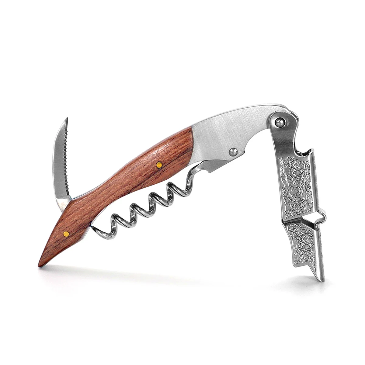 Professional Waiters Corkscrew,Wine Key with Ergonomic Wood Grip, Beer Bottle Opener, and Foil Cutter