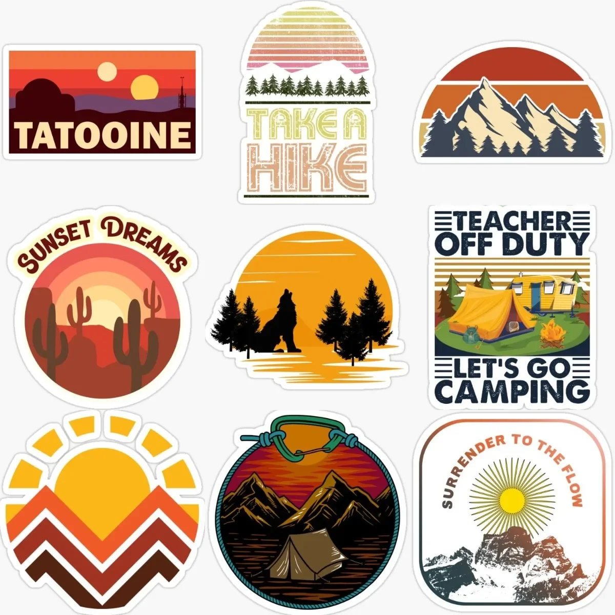 

Sunset Camping Adventure Awaits Creative PVC Waterproof Stickers Accessories for Decorate Car Motorcycle Off-road Helmet Bumper