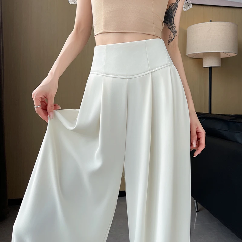 

Elegant Loose Women's Wide Leg Full Pants 2025 New High Waist Spring Summer Female Casual Minimalism Straight Trousers Womens