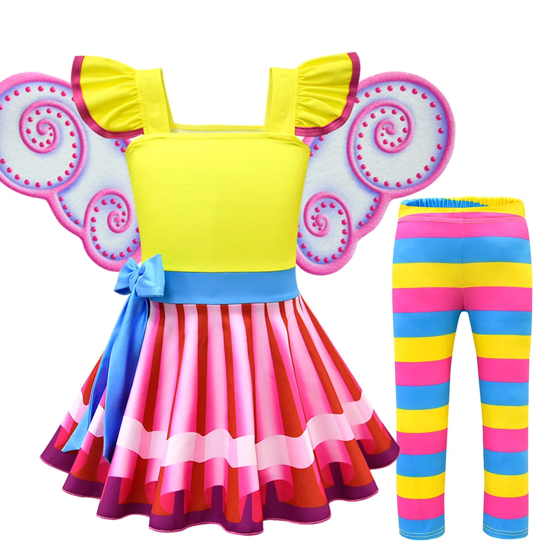 Kids Carnival Lollipop Dress Purim Celebration Costume Rainbow Tutu Dress+Pants With Wings Outfits Girls Fairy Cosplay Costume