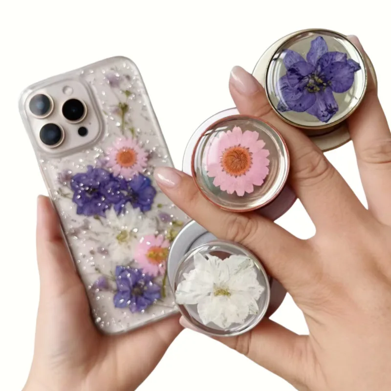 

Магнитный держатель-подставка для телефона Flower Resin с гальваническим покрытием, выдвижной, цветной, для iPhone 17, с креплением Grip Tok