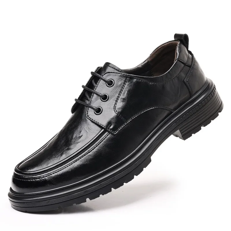 British Leather Business Men's Dress Shoes New Designer Soft Sole Male Wedding Shoes Fashion Casual Black Platform Shoe Man