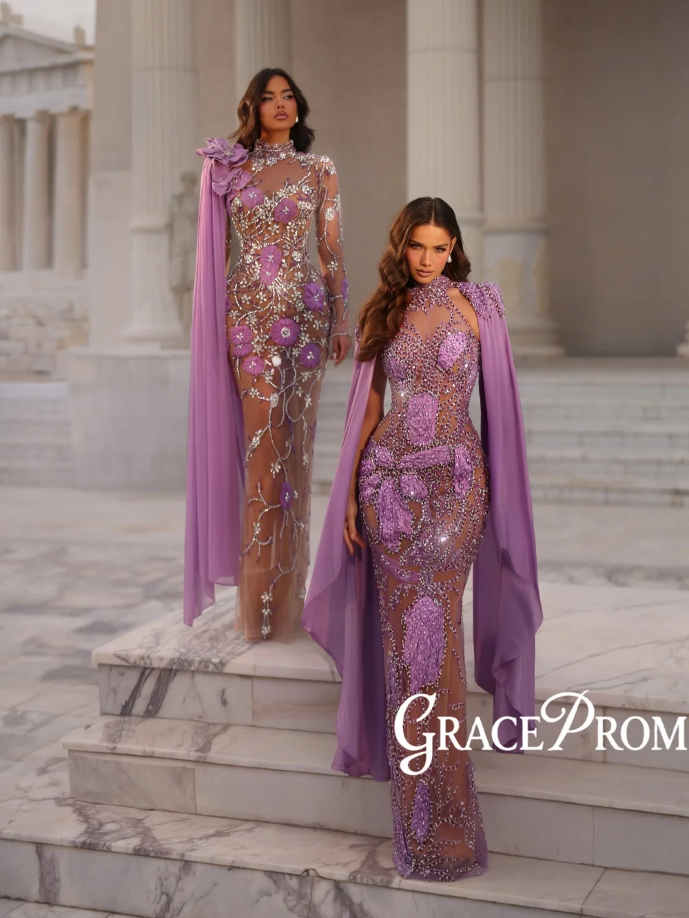 

Вечернее платье с фантазийной фиолетовой вышивкой, блестящими бусинами и рукавами-накидкой, свадебные и праздничные платья, роскошные банкетные платья на заказ