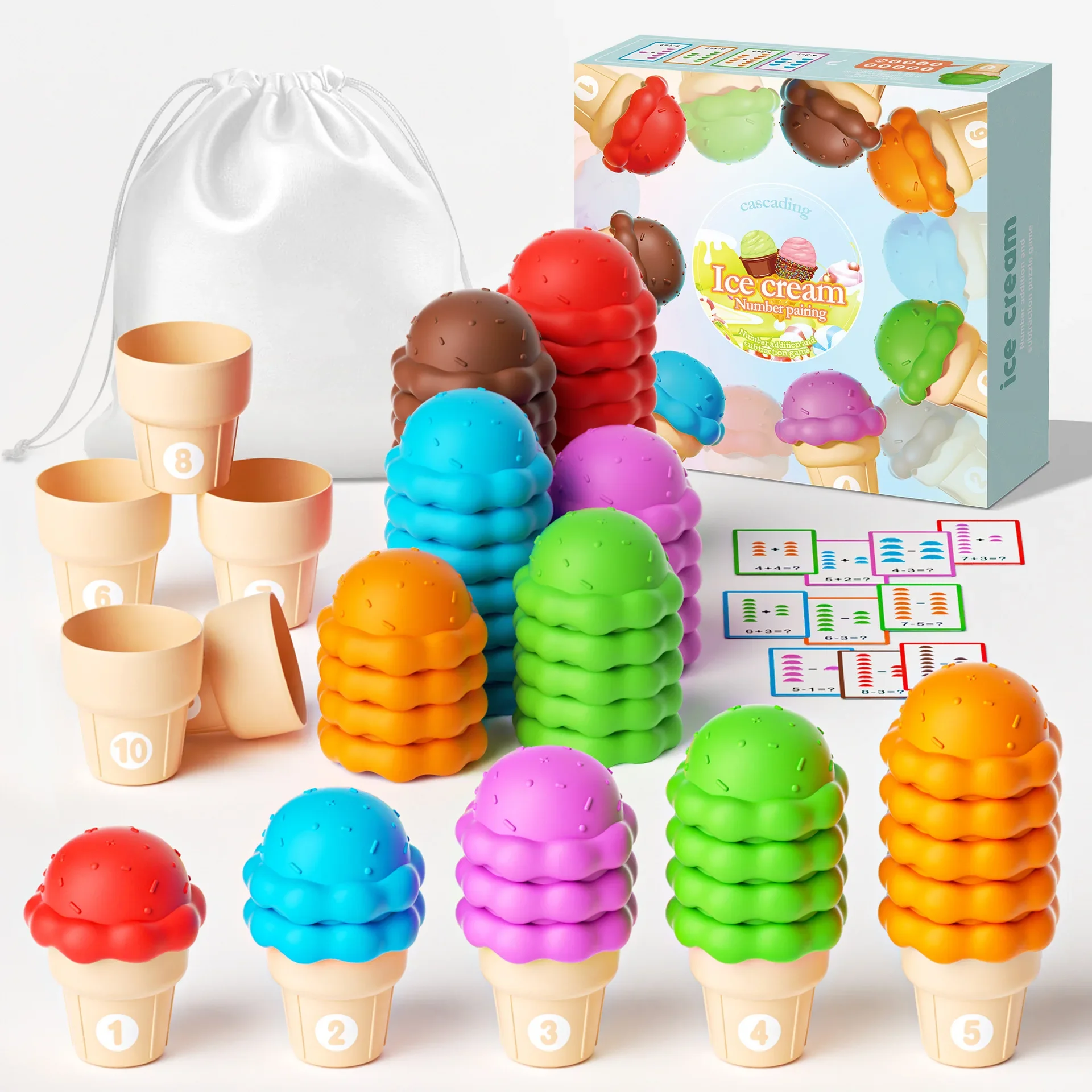 Giocattoli cognitivi del colore del gelato Giocattoli educativi Montessori per bambini Giochi di abbinamento in inglese Giocattoli impilabili Regalo per bambini