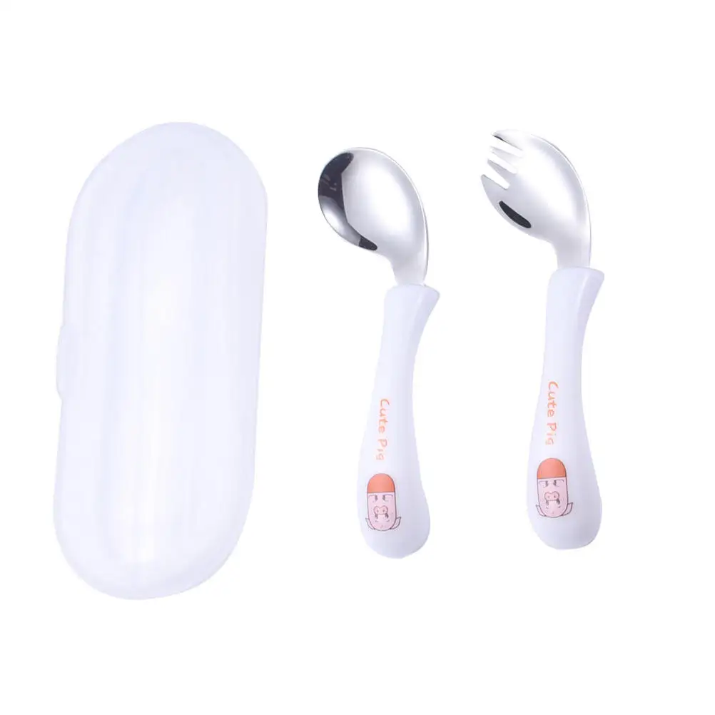 

1Set Baby Stainless Tableware Set Pig Design Spoon and Fork Passivated Smooth Surface Child Feeding Utensils White