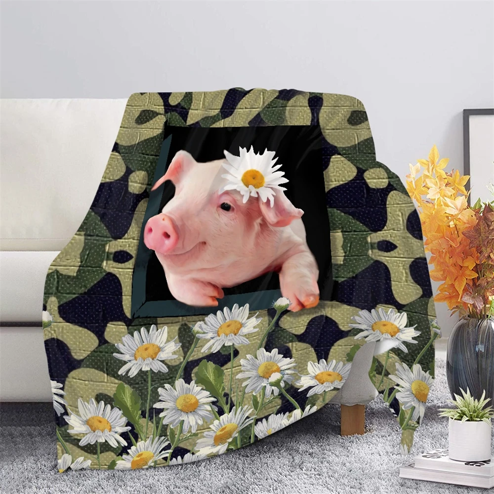 

HX Animals Flannel Blanket Cute Piggy Daisy 3D Printed Fluffy Throw Blankets for Beds Winter Plush Quilts Cozy Baby Blanket