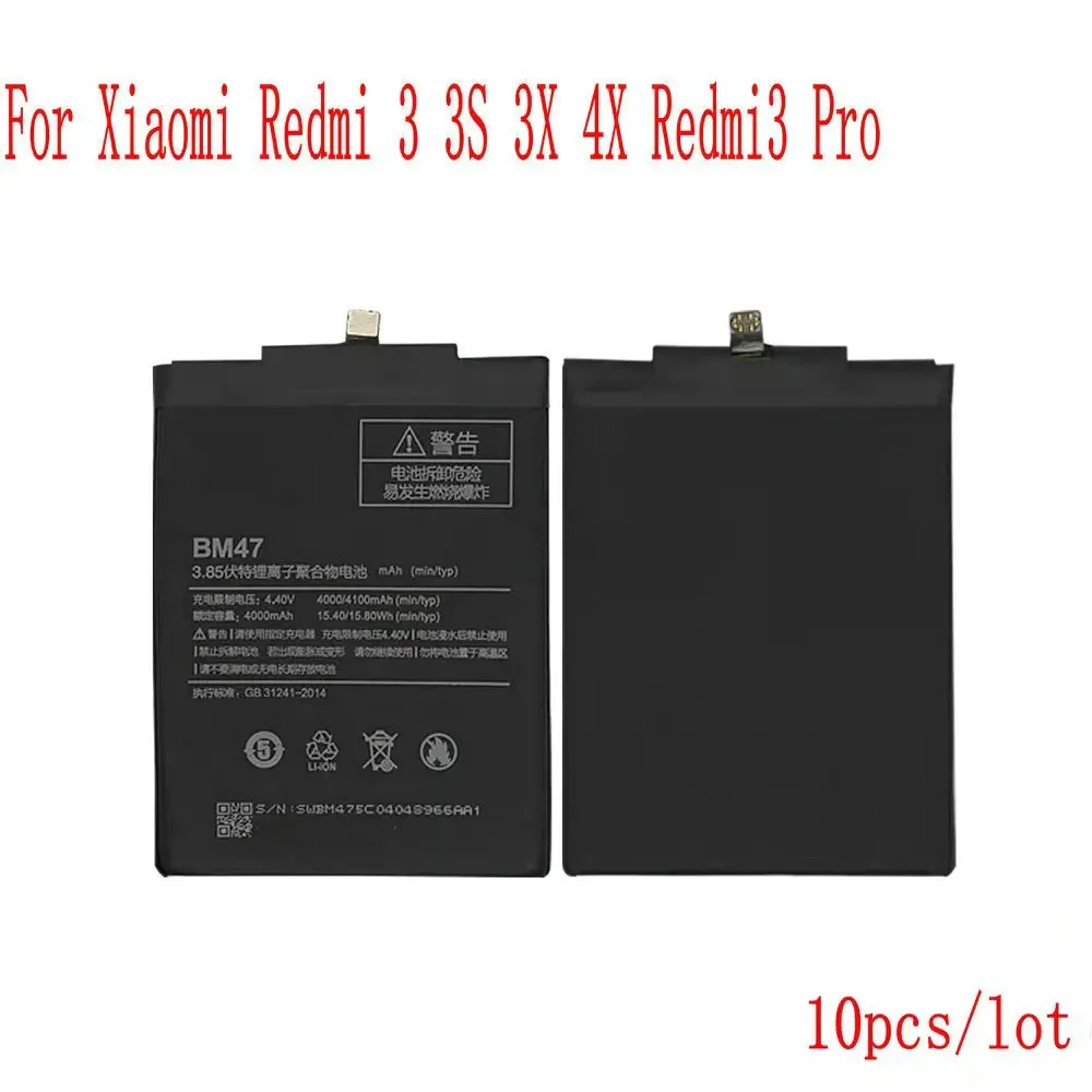 10pcs/lot 100% New 4000mAh BM47 Battery For Xiaomi Redmi 3 3S 3X 4X 5.0 inch hongmi 3 3 S Prime Pro Mobile Phone