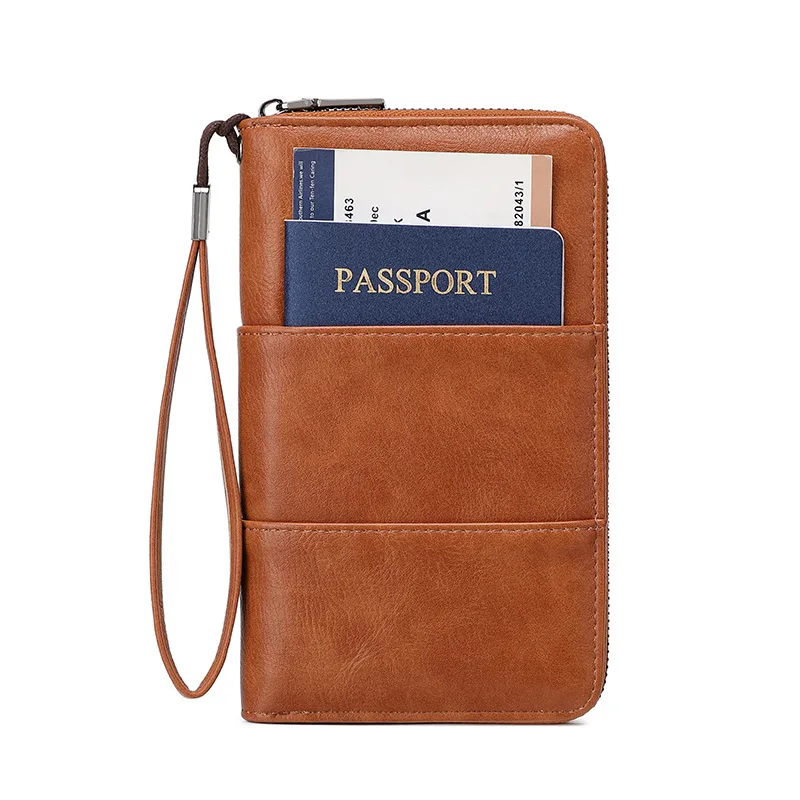 1pcs RFID Blocking PU Leather Passport Wallet with Zipper Multi-Function Travel Document Organizer for Cards Tickets Money