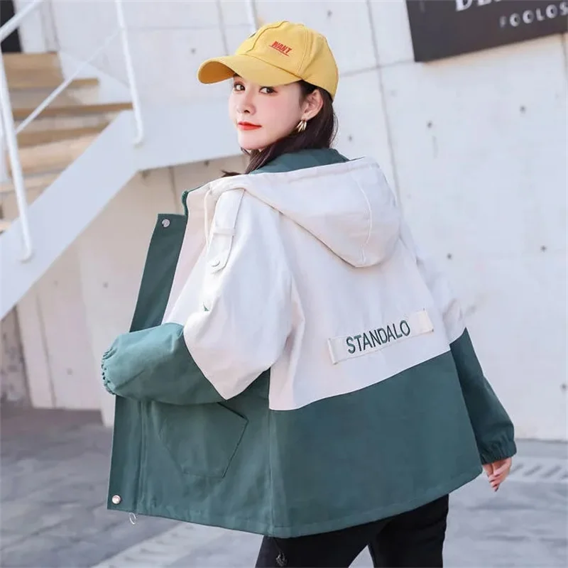 

Workwear Coat Women's 2025 Spring Autumn New Thin Jacket Korean Loose Student Overwear Wild Hooded Fashion Outcoat Ladies Tops
