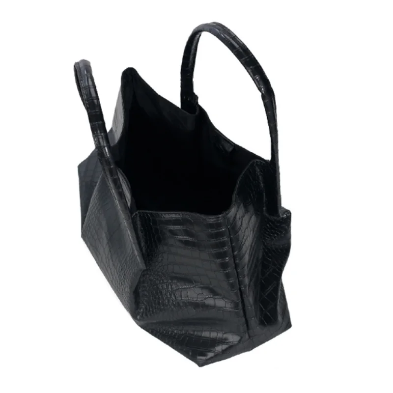 Krokodil-Textur Weiche PU-Tragetasche, Schwarze Minimalistische Damenhandtasche, Magnetverschluss, Einfarbige Vielseitige Schultertasche – Detail 5
