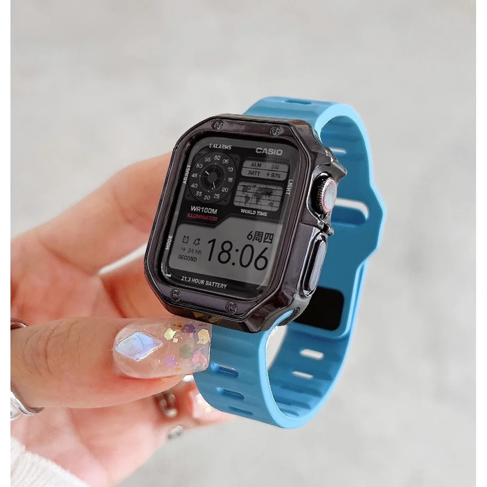 Custodia + cinturino per cinturino Apple Watch Ultra 2 49mm bracciale sportivo in Silicone colorato per Apple Watch 38/40/41mm accessori per Cover