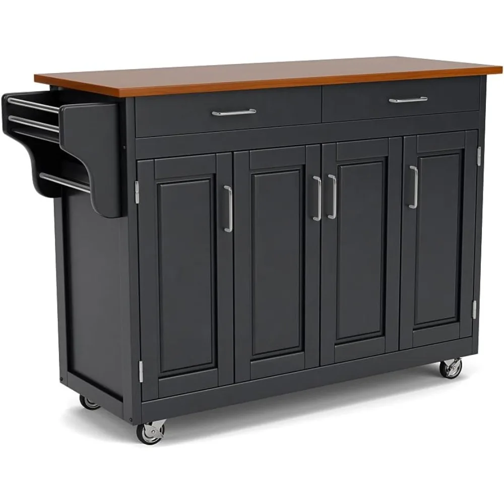 Create-a-Cart Black 4 Door Cabinet Kitchen Cart with Oak Top by Home Styles