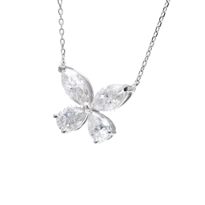 CADERMAY S925 Silver Color Butterfly Pendant Cute Long Chain Bling Moissanite Necklace for Women Fashion Jewelry