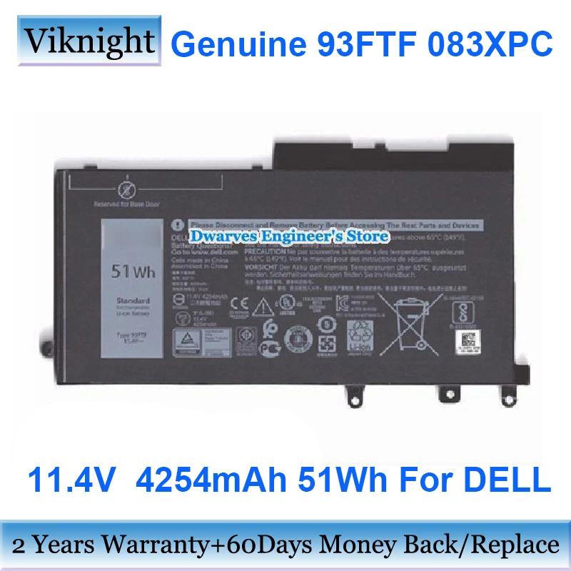 

Genuine 93FTF 083XPC Battery 11.4V 51Wh FPT1C For DELL Latitude 12 5290 Latitude 15 5580 5288 5280 5290 5480 5488 5490 5590