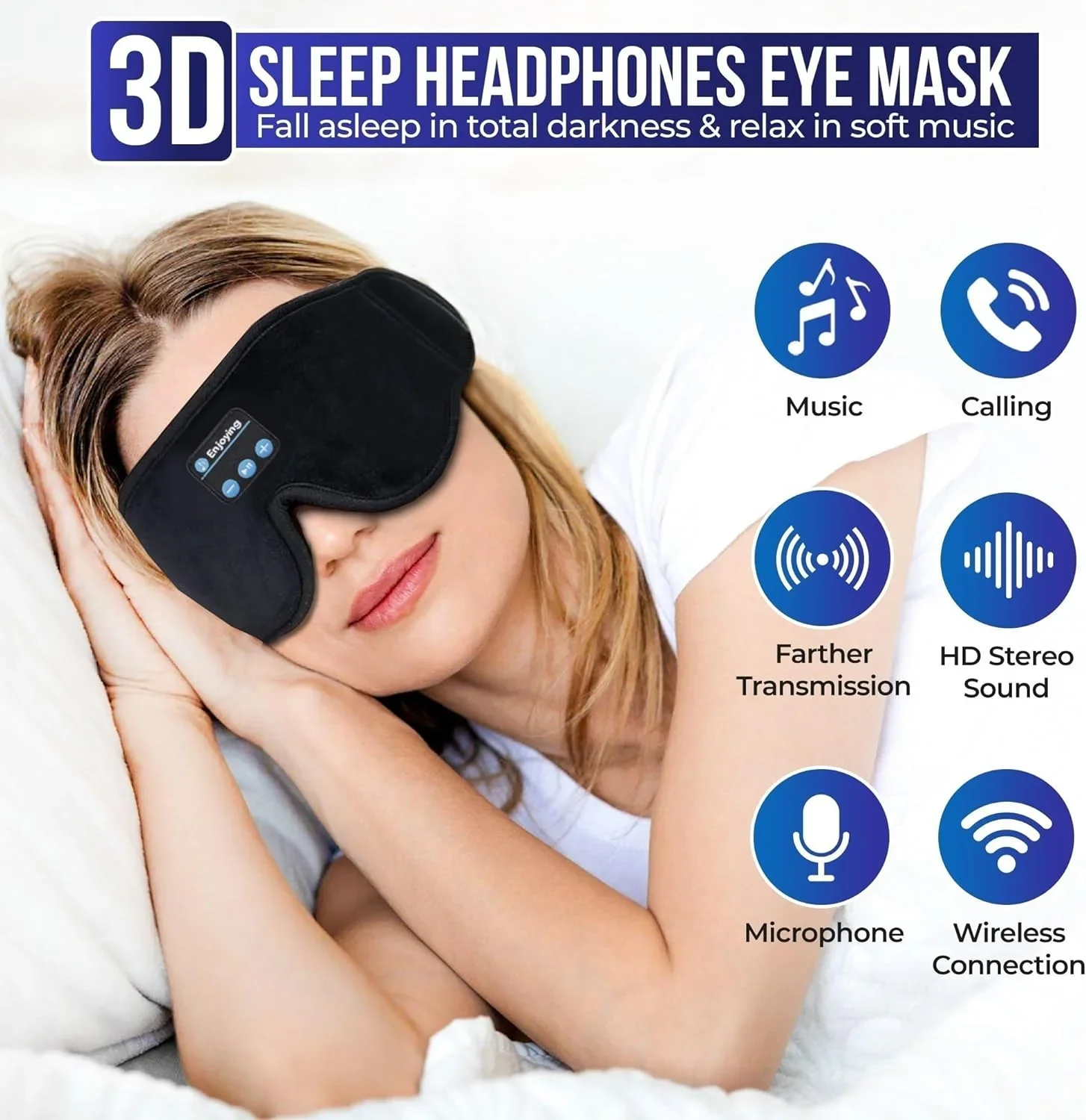 Sleep Headphones Mask with Headphones 3D Sleep Eye Mask for Men & Women for Side Sleepers Travel Insomnia Relaxation Meditation