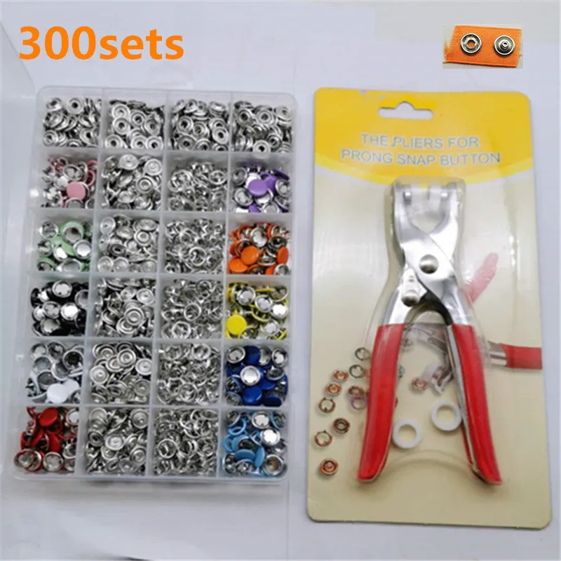 

Snap Button Plier Tool 100/200 Set 10Color Metal DIY Hand Pressure Studs Fasteners Kit Installing Clothes Bag Sewing Accessories