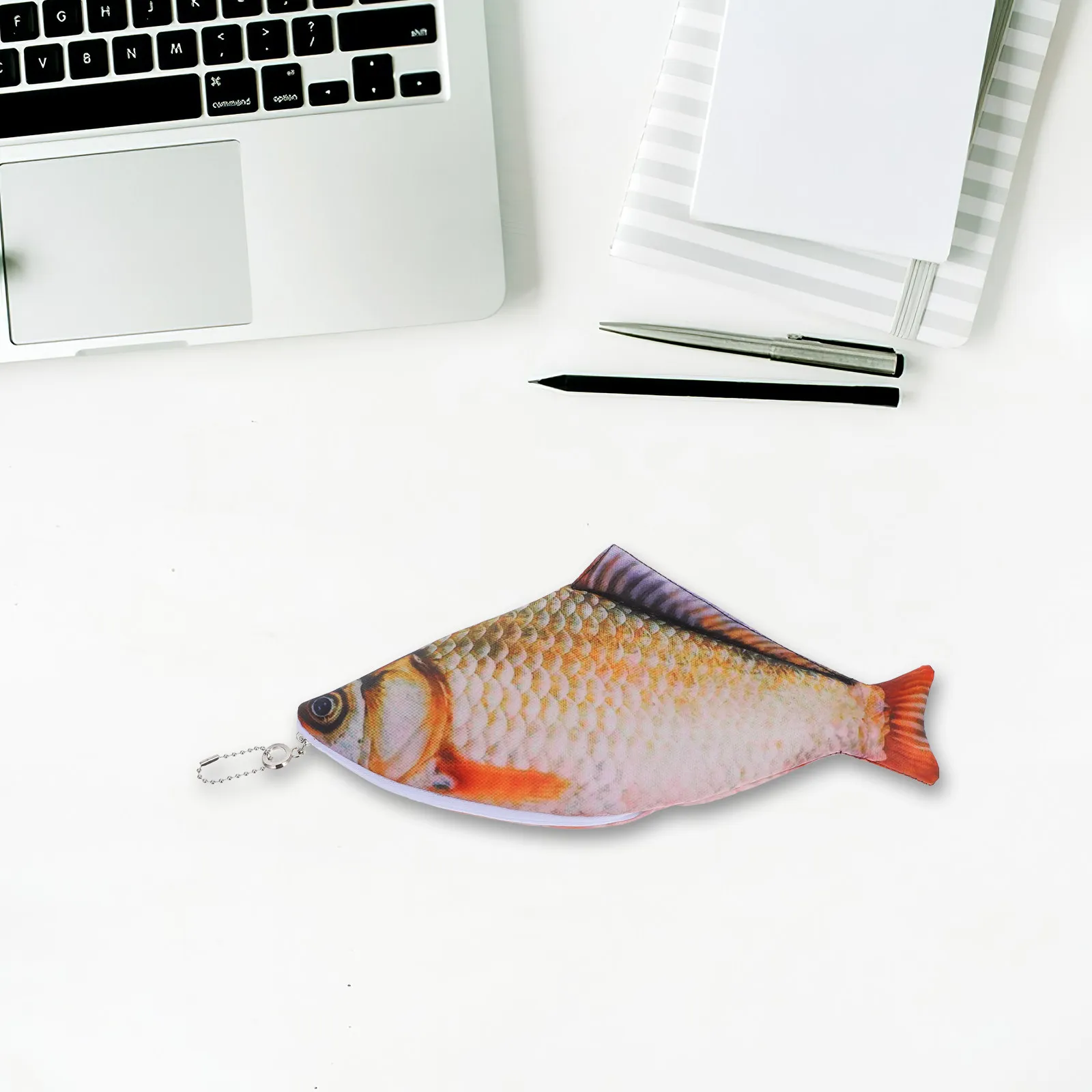 Fish Shaped Pencil Case Realistic Design Zipper Closure Polyester Fabric Multifunctional Stationery Makeup Organizer