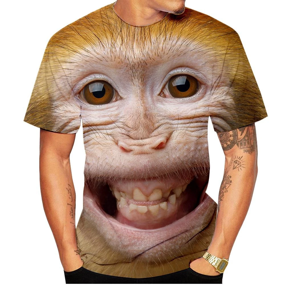 New casual men\'s new 3D design spoof gorilla funny monkey T-Shirt Funny pout monkey 3D printing Summer Short Sleeve Shirt Kids