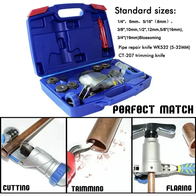 WK-519FT-L Brass Pipe Expander One-Piece Eccentric Copper Pipe Flaring Tool Kit Refrigeration Tools Household Toolbox 11PCS