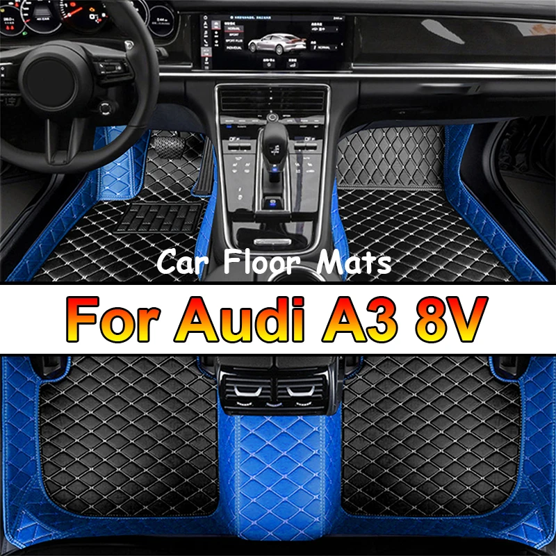 Car Floor Mats For Audi A3 8V Sportback 2013~2019 Waterproof Rug Anti Dirt Pad Luxury Leather Mat Full Set Car Accessories 2014