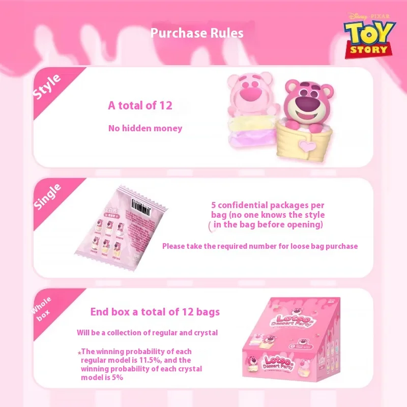 Autentico Disney Strawberry Bear MINI Dessert Party Blind Box Simpatico giocattolo bambola da collezione Figura regalo Borsa cieca Giocattolo alla moda