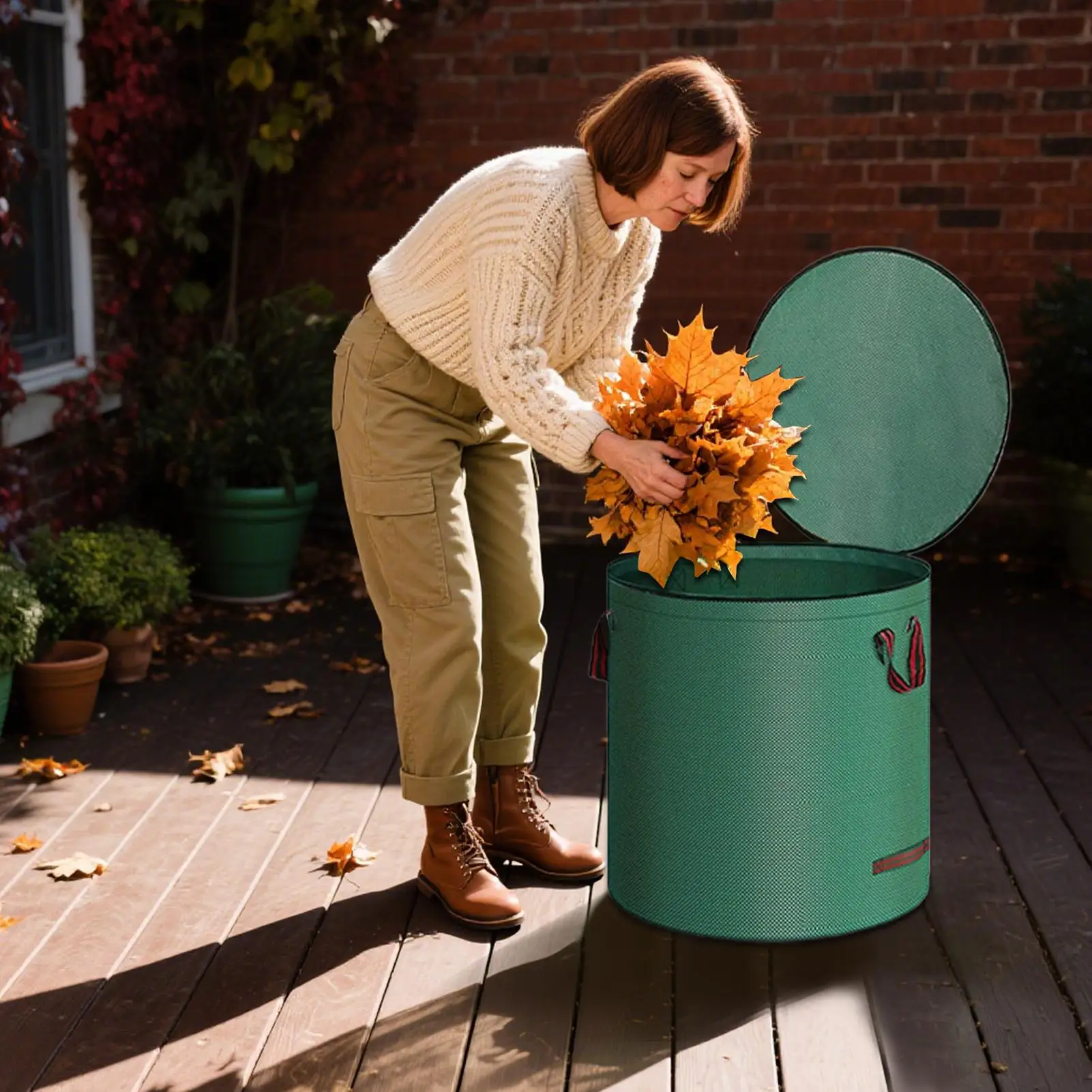 Garden Leaf Bag Garden Waste Bag with Lid Large Capacity Plant Clippings Pouch with Handle Trash Waste Containers Storage bag