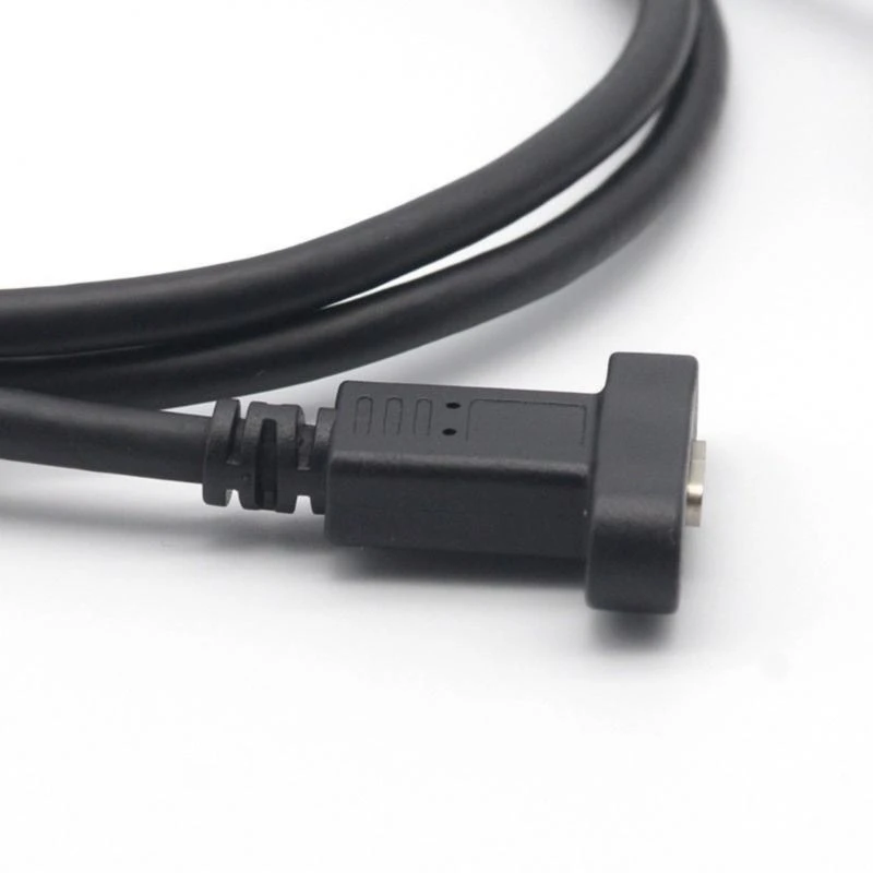 30-100cm Type C Male to Female Extender Cord Data Charging Cable with Ear Screw Fixation Panel Mounting 17mm Screw Hole Spacing