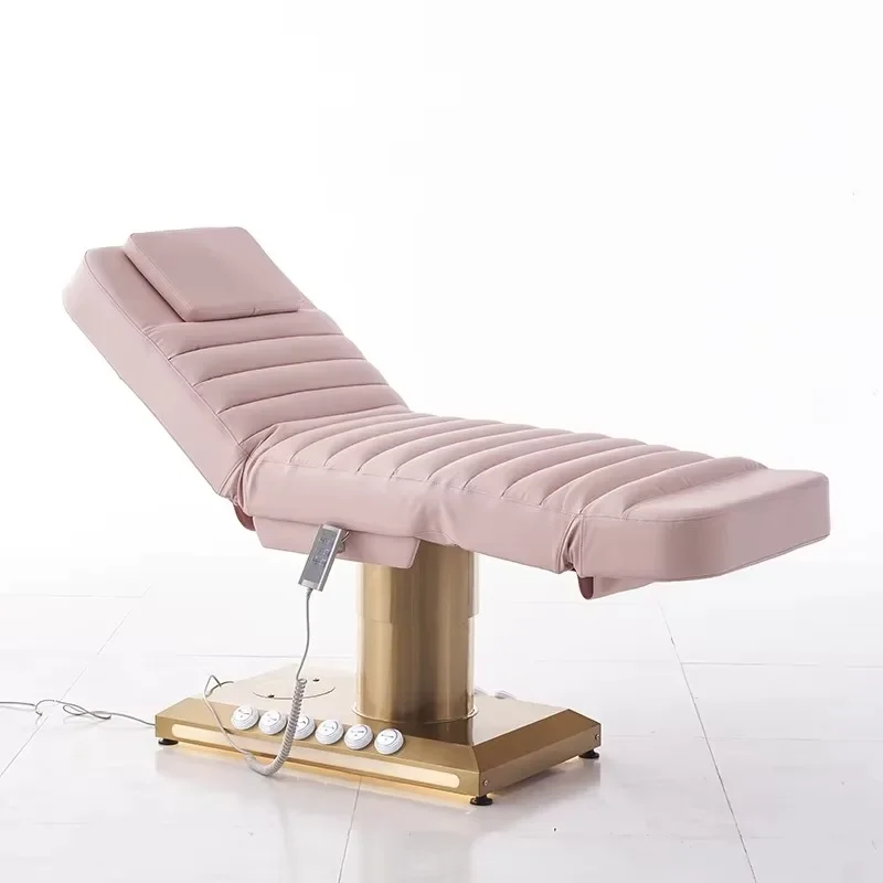 Modern Pink Gold Stainless Steel Base Massage Table 3/4 Motors Electric  Bed With Foot Control And Led Lights