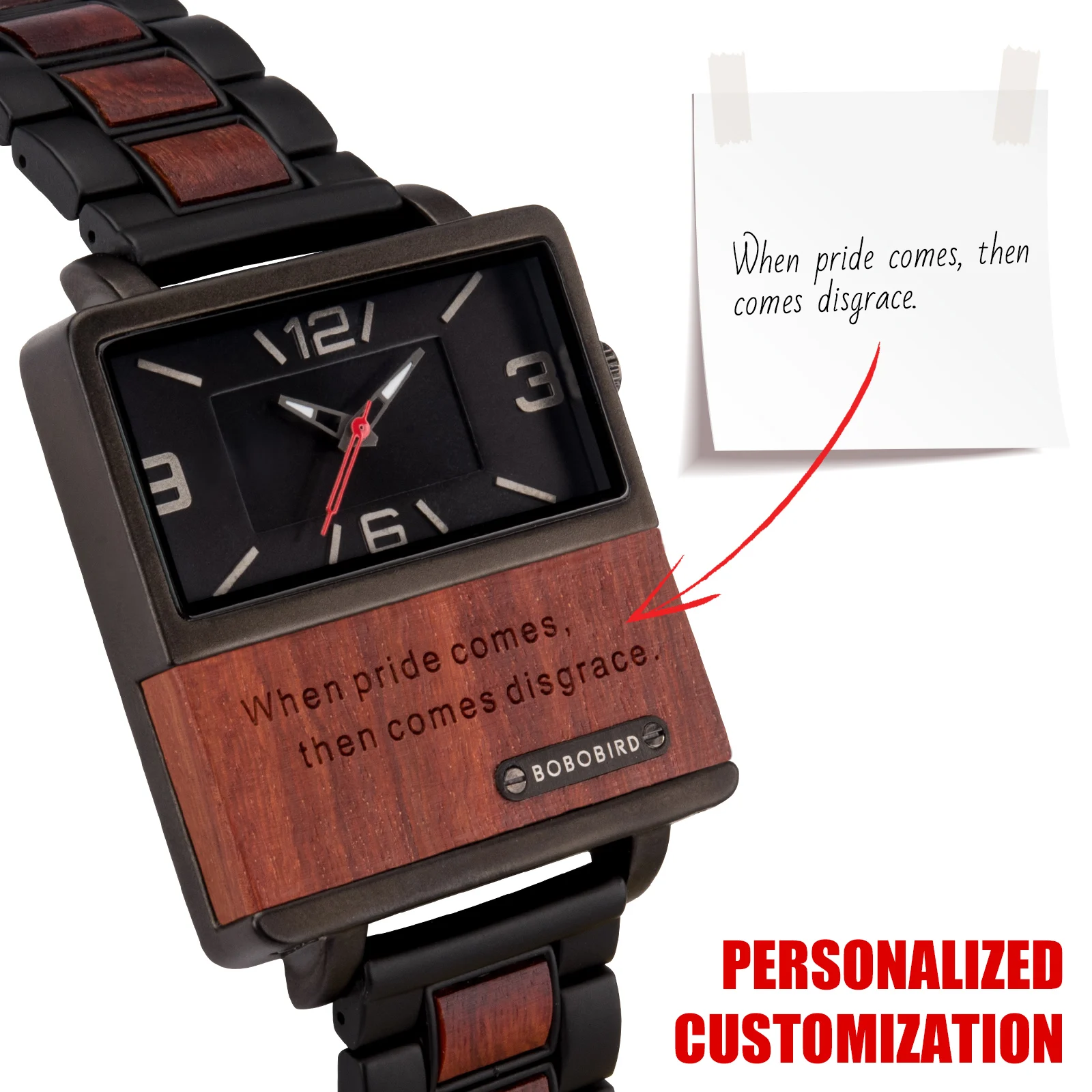 BOBO BIRD Wooden Men Watches Wood & Stainless Steel Combined Square Analog Quartz Casual Wristwatches Personalized Gift for Him