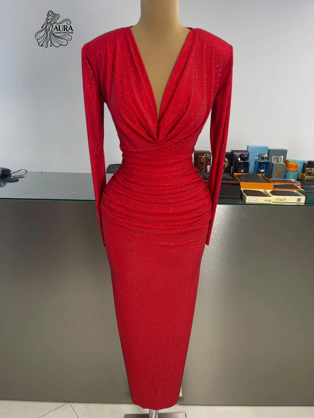 

Aura Sequins Women's Elegant Luxury Party Dress 2026 Woman Custom Made Women's Evening Dresses for Special Occasions V-neck Prom