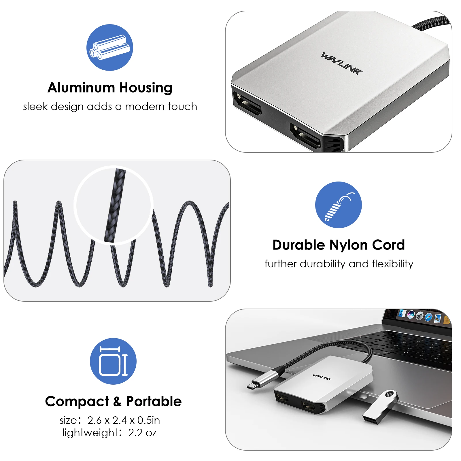 อะแดปเตอร์ HDMI 3-in-1 แบบ USB-C เป็น Dual HDMI รองรับความละเอียด 4K@60Hz พร้อมระบบจ่ายไฟ 87W สำหรับเชื่อมต่อจอภาพคู่