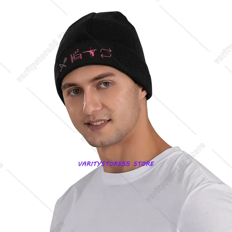 Eat Pole Dance Repeat Knit Beanie Hat Winter Warm Unisex Cap with Pole Dancing Icons for pole Dance Practice