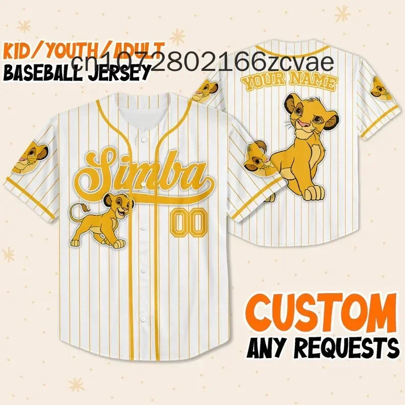 New Custom Disney The Lion King Mufasa Simple Stripe Baseball Jersey Men's and Women's Casual Fashion Street Baseball Shirts