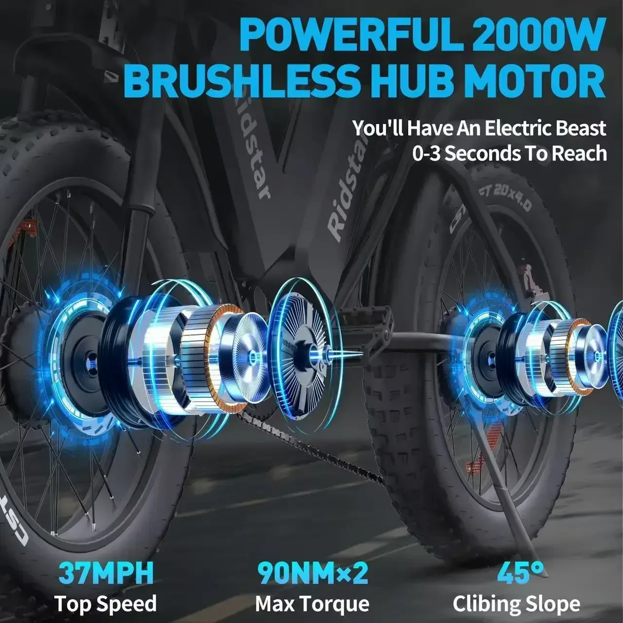 Ridstar Q20 52V40AH 2000 واط دراجة كهربائية بطارية محرك مزدوج 20*4.0 بوصة الدهون الإطارات Ebike جبل الثلوج دراجة كهربائية على الطرق الوعرة الجبلية #4