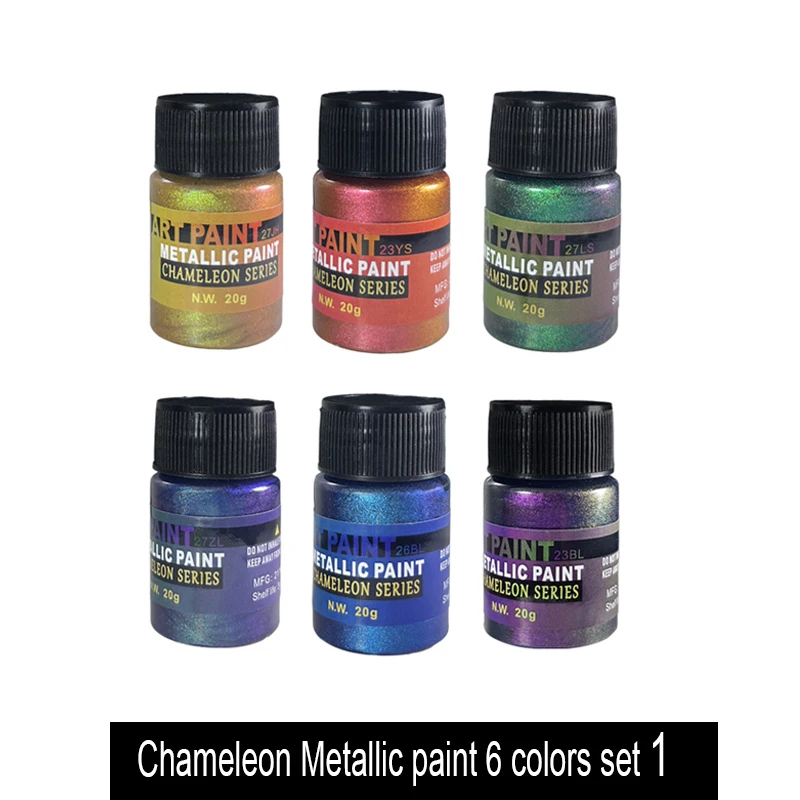 6 Colors Chameleon Metallic Paint Set 20g Per Bottle Color Shift Iridescent Acrylic Paint for Model Making Resin Craft Nail Art